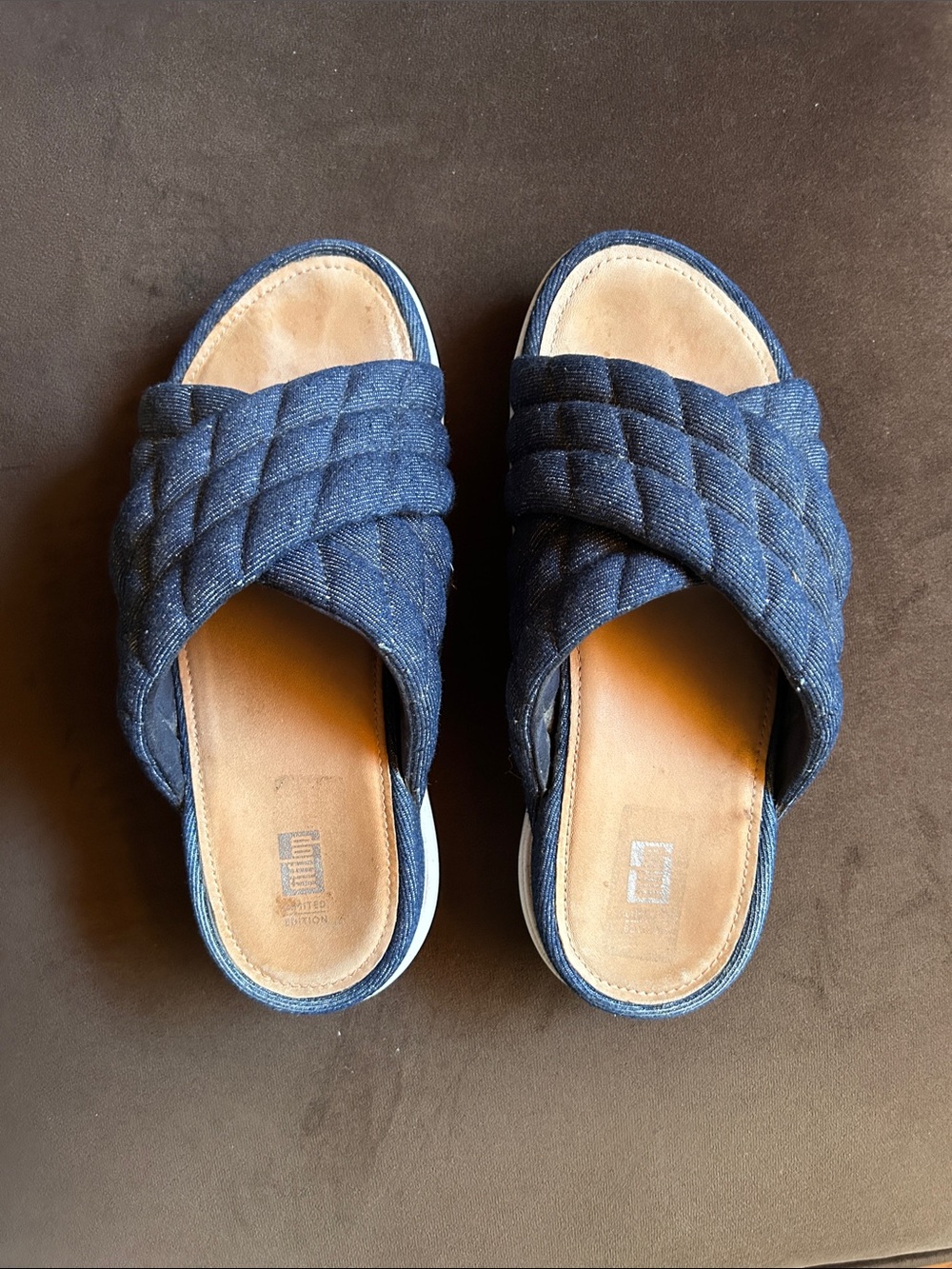 Fitflop Quilted Denim Blue Slide Sandals